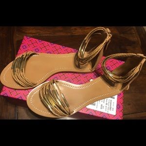 Tory Burch Tan/Gold Mignon Strappy Leather Sandal